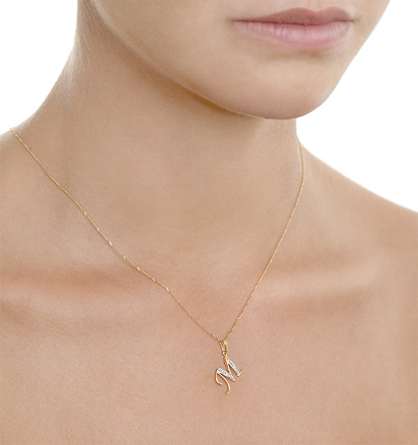 9K Gold Diamond Initial 'M' Necklace 0.05ct